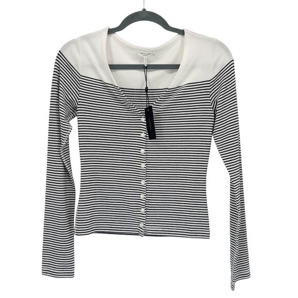 NEW rag & bone the Knit Striped Vee Cardigan Women S Rayon Crop Top Quiet Luxury - Picture 3 of 10
